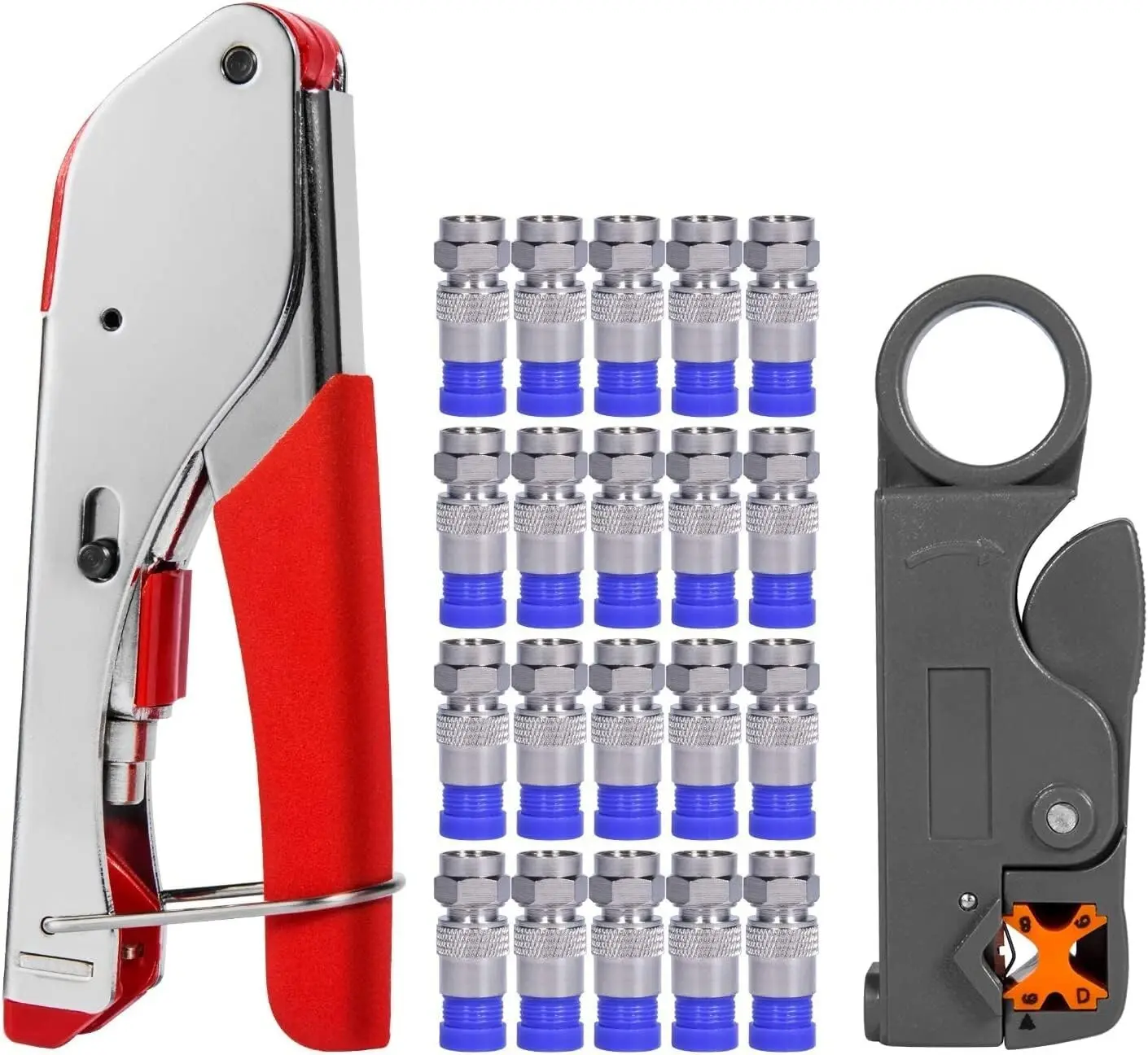Ematic EDCK59248 RG6 Crimper Coaxial Cable Tool Set with 20 Connectors and Precision Cutting Tool for Efficient Installation