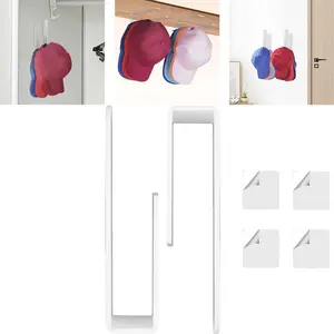 Sturdy Acrylic Wall Mounted Hat Hook, Baseball Hat Organizer, Strong Adhesive Hat Rack, Multi-Purpose Hat Holder, Sticky Hat Storage for Baseball Cap, Hat Hangers for Wall/Door/Closet(White,2PCS)