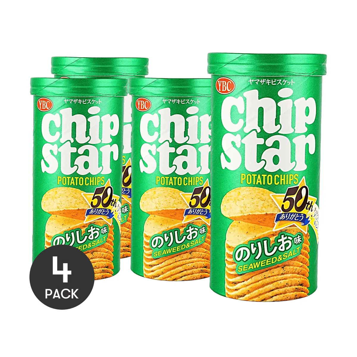 4 Pack YBC Chip Star Seaweed Salt Baked Potato Chips 1.59 oz Each - Japanese Classic Flavor