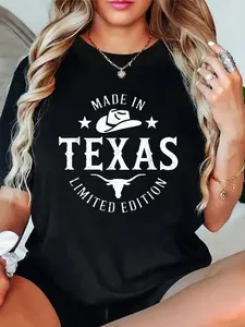 100% Cotton T shirts Made in Texas Limited Edition Cowboy Hat Vintage Graphic Tee T-Shirt Breathable & Comfort Fit Tee Women,Short Sleeve Crew Neck Top for All Seasons,Graphic Tees Women Tops
