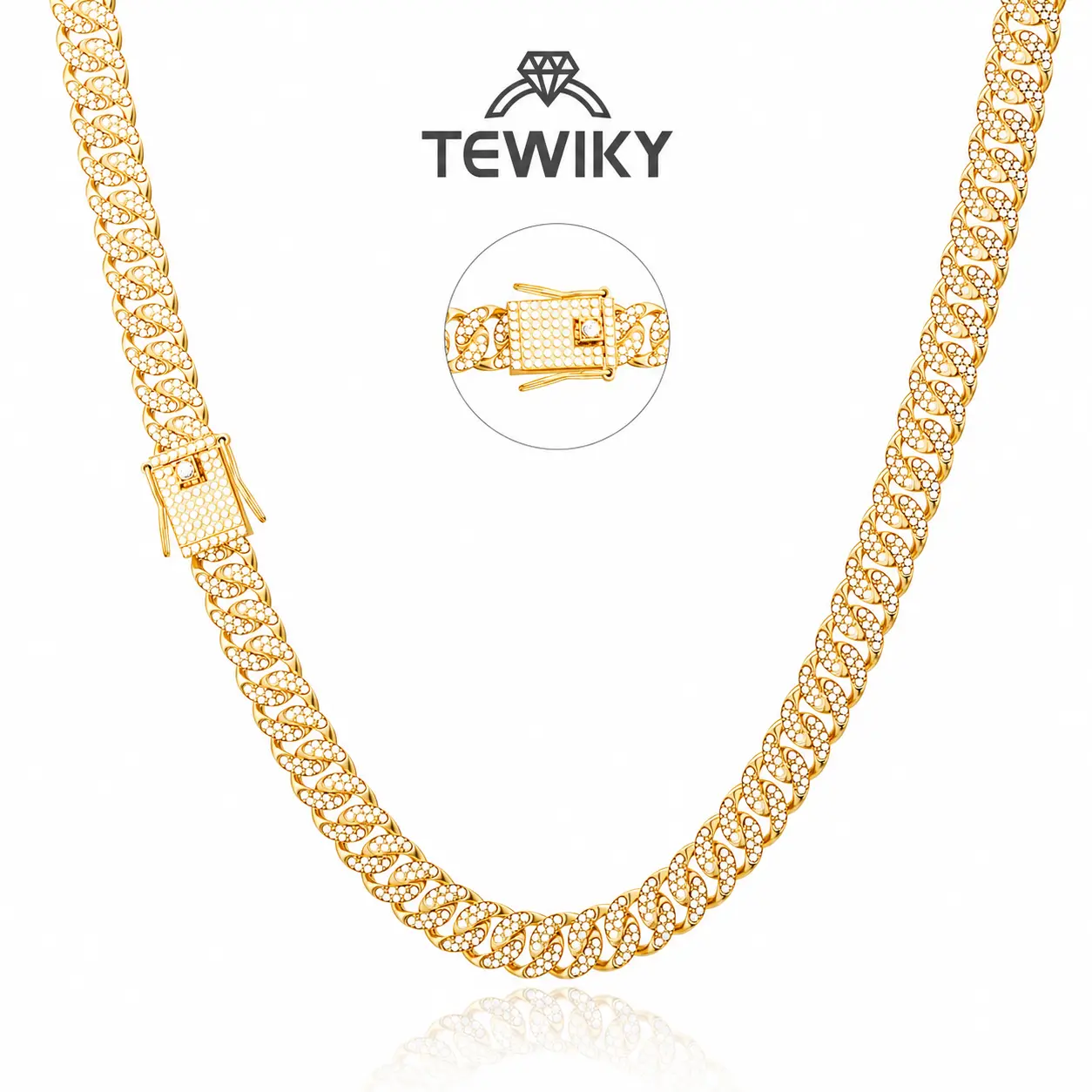 TEWIKY 14K GOLD Plated Men’s 12.7mm Iced Out Cuban Link Chain Necklace, Gold Tone Full Pavé Miami Cuban Chain, 20 Inch Heavy Hip Hop Statement Jewelry with Box Clasp, Gift for Him