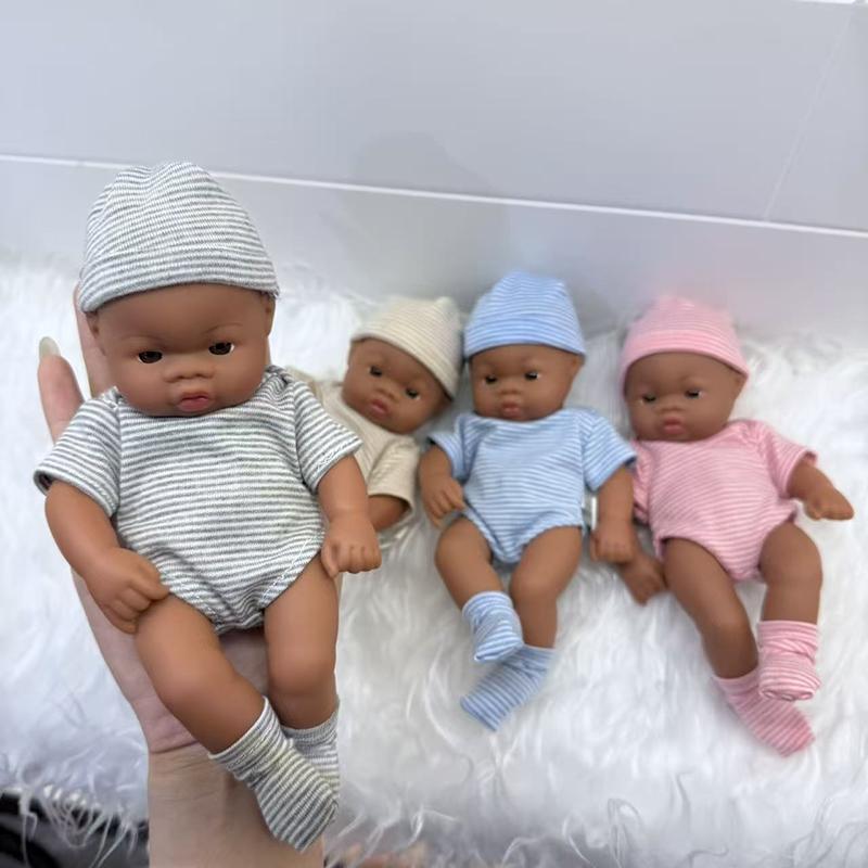 Mini American Aferican Baby Doll Halloween Decorations -19cm Dark Skin Brown-Skin MINI Baby Doll Toys ,Cheap Price with High Quality Kids Toys, Super Cute Small Baby Doll for Kids,Best Christmas Birthday Halloween Gift,Party Accessories