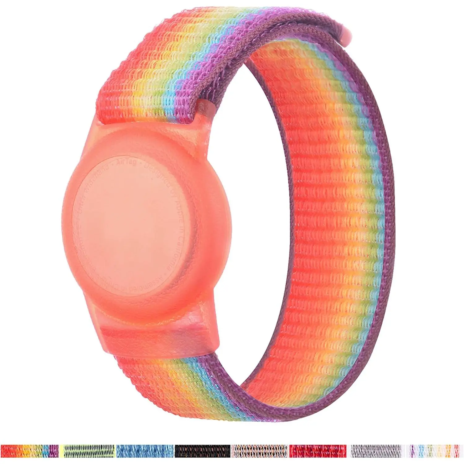 AirTag Bracelet for ,  Air Tag Protective Cover with Nylon Wristband, Anti Lost GPS  Case Cover Elastic Watch Band for  Girls Boys Elders (Light Rainbow)