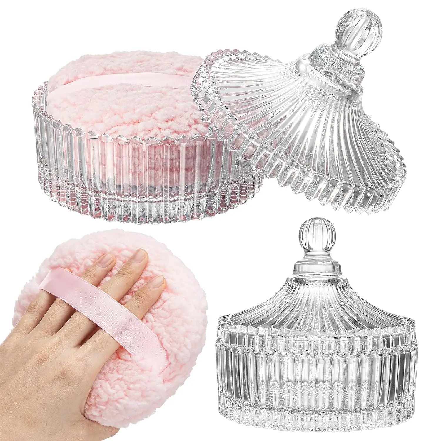 2 Pcs Extra Large Body Powder Puff and Container, 6 Inch Dusting Powder Container with Puff, Body Powder Container and Oversize Soft Washable Powder Puff for Women