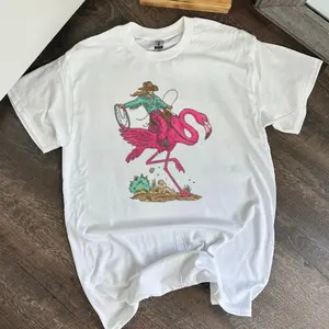 Cowgirl Flamingo Tee or Retro Crewneck Sweatshirt, USA Country Music Concert Hoodie, Women’s Clothes, Gift For Her, Western Boutique Wholesale, Rodeo Girls, Cowgirl Western Outfits Tops T-shirt, Vintage Graphic Tees
