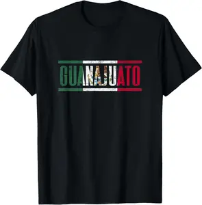 Men's Natural Pure Cotton Round Neck Short Sleeve Guanajuato Mexico Flag Graphic T-Shirt - Casual Fitness Menswear Top, Gift for Men