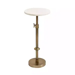 Antique Brass and White Marble Adjustable Table - 22H x 10 in. Round Accent Table with Adjustable Height 22-29.75 in. Metal and Marble Construction