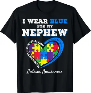 I Wear Blue For My Nephew Autism Awareness Uncle Aunt Puzzle T-Shirt