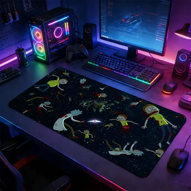Outer Space Cartoon Large Gaming Mouse Pad, Rectangular Gaming Mousepad, Extended Computer Keyboard Mouse Mat, Non-Slip Rubber Base Stitched Lock Edges Washable Desk Pad, Multi-Size for Home Office Gaming, Perfect Gift for Cartoon & Sci-Fi Fans