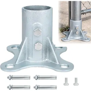 Galvanized Steel Chain Link Fence Post Floor Flange 2 1/2"(Actual OD 2 3/8") Round Post Base for Chainlink Pole, Ideal for Flag Mailbox Lamp, Includes Bolts and Nuts