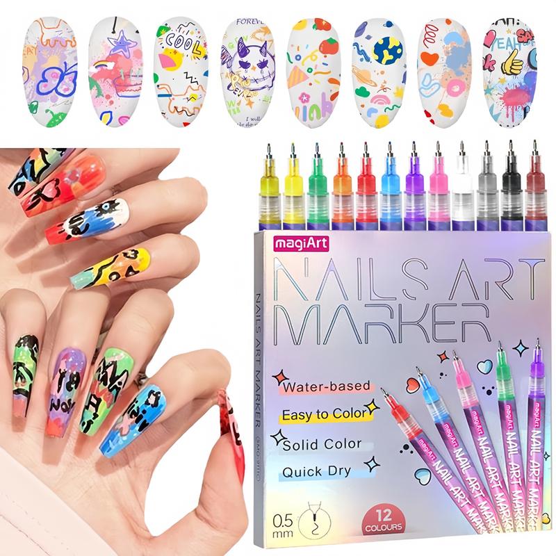 Quick Dry 3D Nail Art Pens 0.5MM Fine Precision Tip Marker for Home Salon Graffiti Liner Water-Based Solid Color Easy to Color