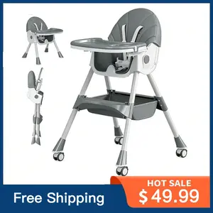 3-in-1 Convertible Baby High Chair with Removable Tray, Adjustable Backrest & Footrest, Foldable Space-Saving Highchair for Toddlers cushion detachable pu portable infant travel Set