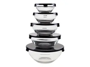10-Piece Glass Food Storage Set – Containers with Snap Lock Lids (Black) Kitchen Utensils