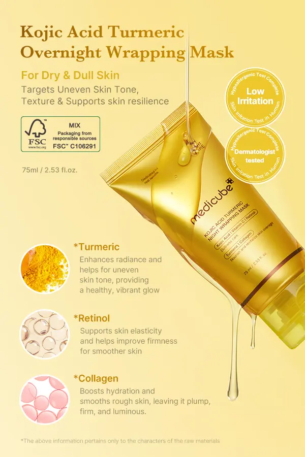 Product Introduction of [medicube Official] Kojic Acid Turmeric Night Wrapping Mask | Overnight Wrapping Mask, Morning Shed, Turmeric, Niacinamide, Vitamin C 8