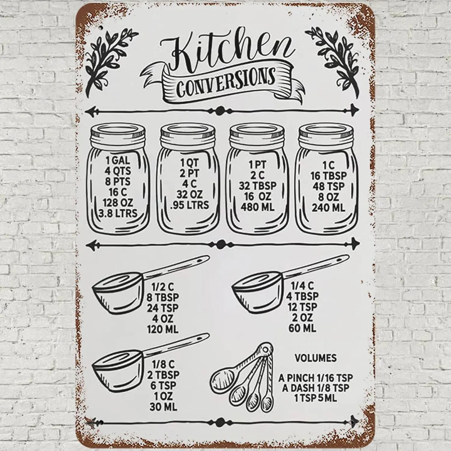 Retro Essential Kitchen Conversions Tin Sign Useful Culinary Guide Decor Plaque for Home Cooking Space
