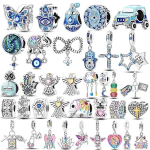 PAMELA 925 Sterling Silver Angel God Of Love Charms Wing Beads DIY For Original Pendant Bracelets Feather Jewelry For Women Gift