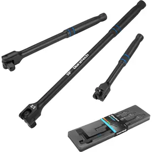 3PCS Breaker Bar Set, 1/4", 3/8", 1/2" Drive, 180°Rotatable Head, 6", 10", 15" Length, Premium Chrome Alloy Made, Black