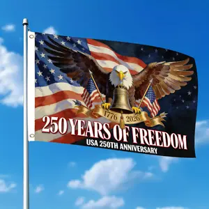 Double-sided American 250th Anniversary Bald Eagle Flag – Single-Sided Outdoor Hanging Decor with Two Grommets, Patriotic 2D Flat Design for Courtyard, Yard, 4th of July, Veterans Day Celebration