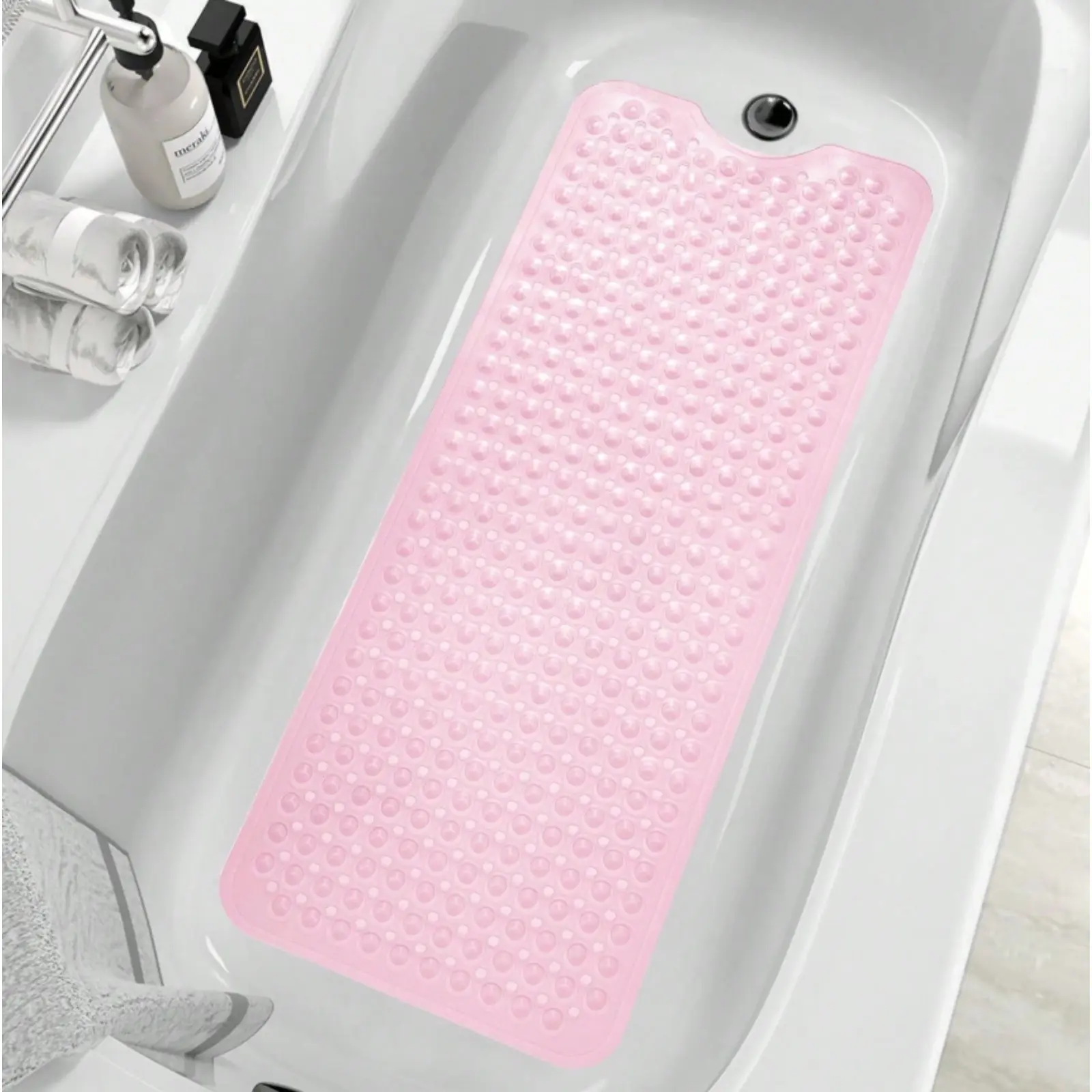 Bathroom Essentials Mat 40x16 Inch,Non Slip Mat With Strong Suction Cups,Large Machine Washable Shower Rug,Drain Holes Keep Tub Clean,Waterproof Mold Resistant Rubber PVC Mat,Blue Black Transparent Light Gray,Bathroom Supplies,Holiday Gift For Family