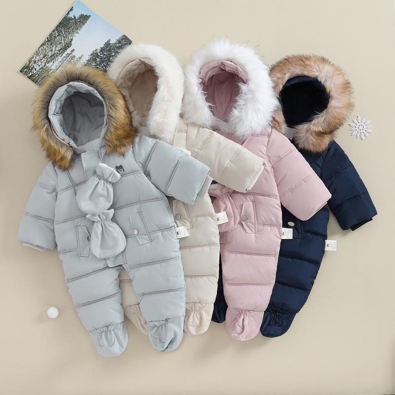 Baby Winter Snowsuit Infant Coat Romper Warm Outwear Hooded Puffer Jacket Footie Jumpsuit Bodysuit Boys Cotton Blend Multi-color Casual Outfit