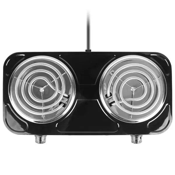 Double Burner Cooktop, 2000W Stainless Steel Electric Stove with Compact Design, Simultaneous Heat and Adjustable Temperature for Dorm Rooms & Camping, Portable Kitchen, Compact Portable Design, Campers, Corded, 110V-120V, 50-60Hz-3890, Steel Frame