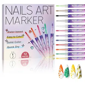 Nail Art Pens Set   12 Colors   0.7MM Quick Dry Markers for Drawing & DIY Multi Purpose Acrylic Paint Kit Water Based Easy to Color Solid Color Quick Drying Nail Art Supplies Nail Polish Pens