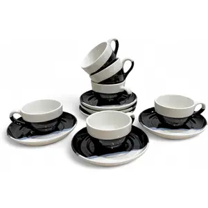 2 Ounce Espresso Cups with Saucers, Mini Ceramic Espresso Cups S of 6, Espresso Cup S, Coffee Mug S for Latte, Macchiato, Demitasse Cups S for Cafe, Microwave & Dishwasher Safe (Black)