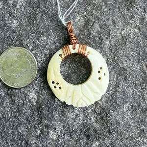 Handcrafted Bone Pendant with Copper Wire Wrap and Floral Design, Ideal for Jewelry Making and DIY Projects