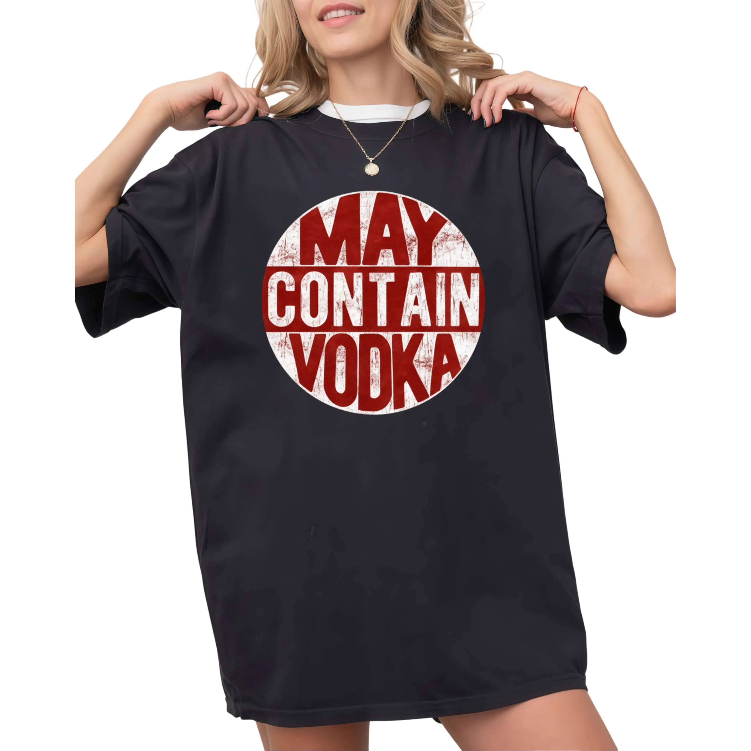 Womens May Contain Vodka T Shirt Funny Liquor Drinking Party Graphic Tee Funny Womens T Shirts Cute Vintage Fashion Casual Ladies T-Shirt Gift Liquor Tops for Women Funny Drinking Top Women's Novelty Tees Breathable Cotton