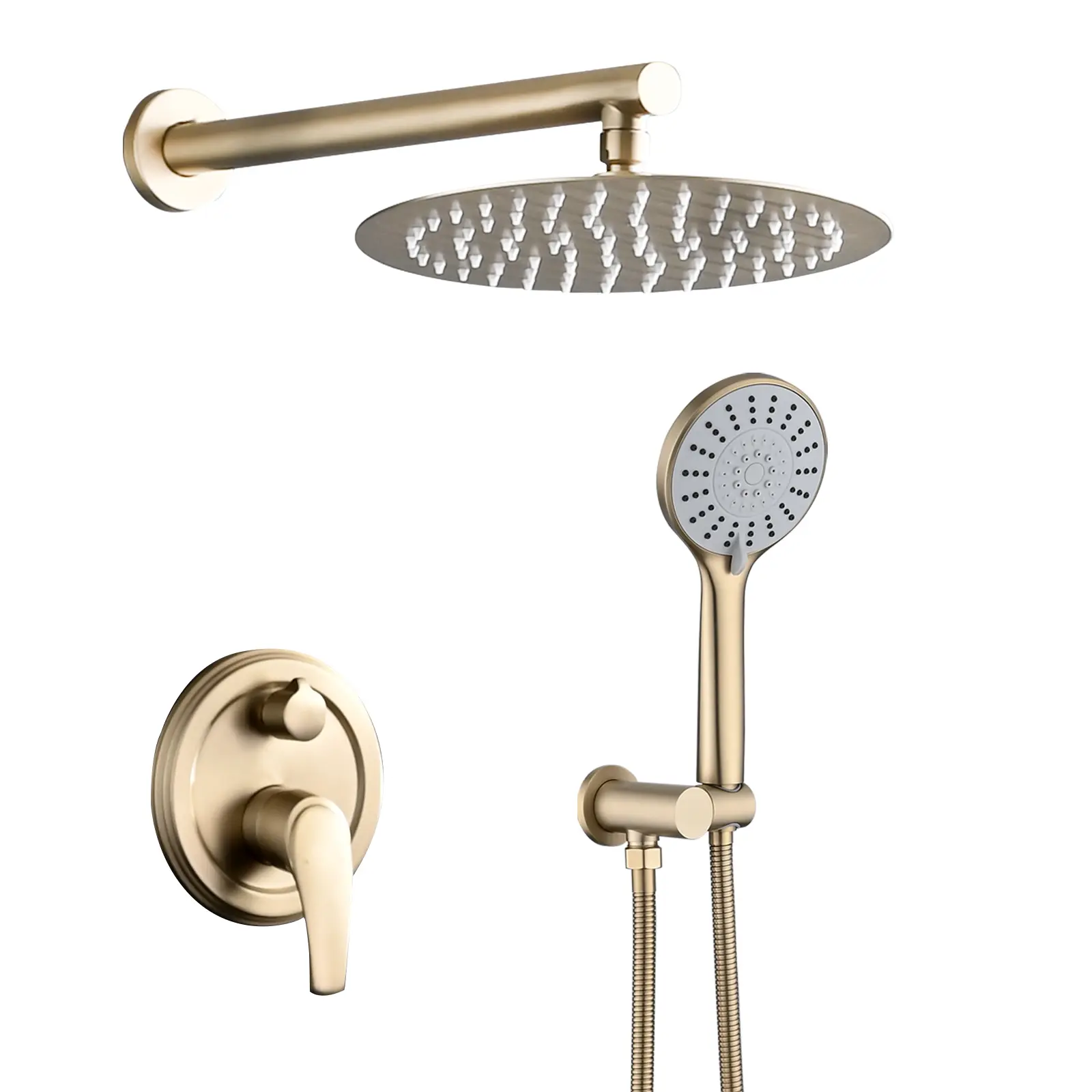 Concealed Brass Chrome Wall-Mount Shower System, 10in Height 9.84in Round Rain Shower Head, 5-Function Handheld, 1/2"NPT Thread for American Standard Plumbing Comfortable Baths