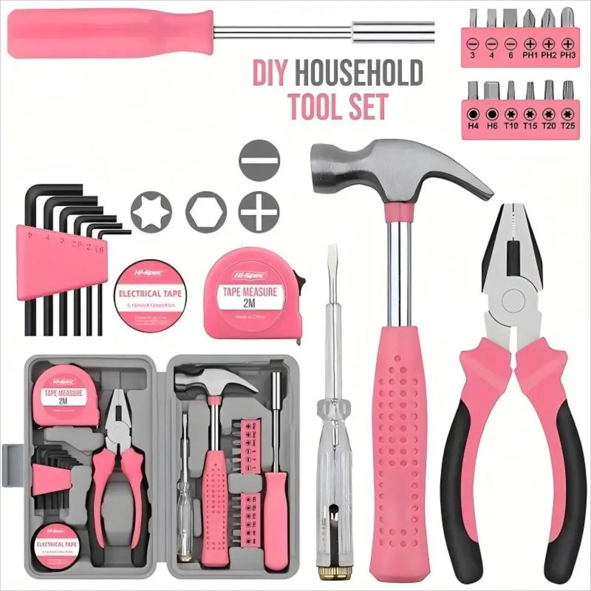 Women's 24-Piece Pink DIY Multifunctional Home Tool Kit - Mini Hammer Included, Durable Book-Size Box, Compact Complete Set for New Homeowners, Multifunctional Tool Kit, Portable Tool Kit, Home Maintenance Kit