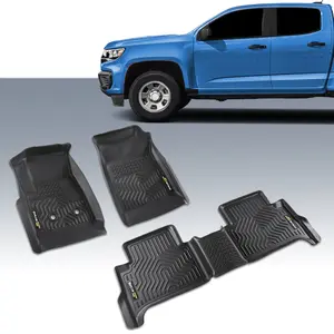 CROSSDESIGN Unique Black TPE All-Weather Floor Mats Fit For 2015-2022 Chevy Colorado Crew Cab / GMC Canyon Crew Cab