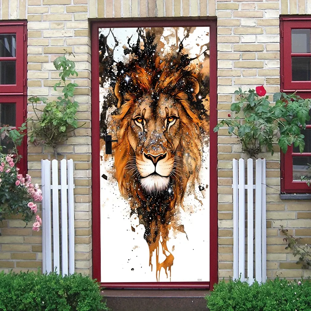 2pcs   Lion Head Wall Sticker Decorative Art Decal with Starry Splatter Design for Home Living Room Bedroom Office Door Decoration Self Adhesive Removable Vinyl Animal Mural Decoration for Kids Room