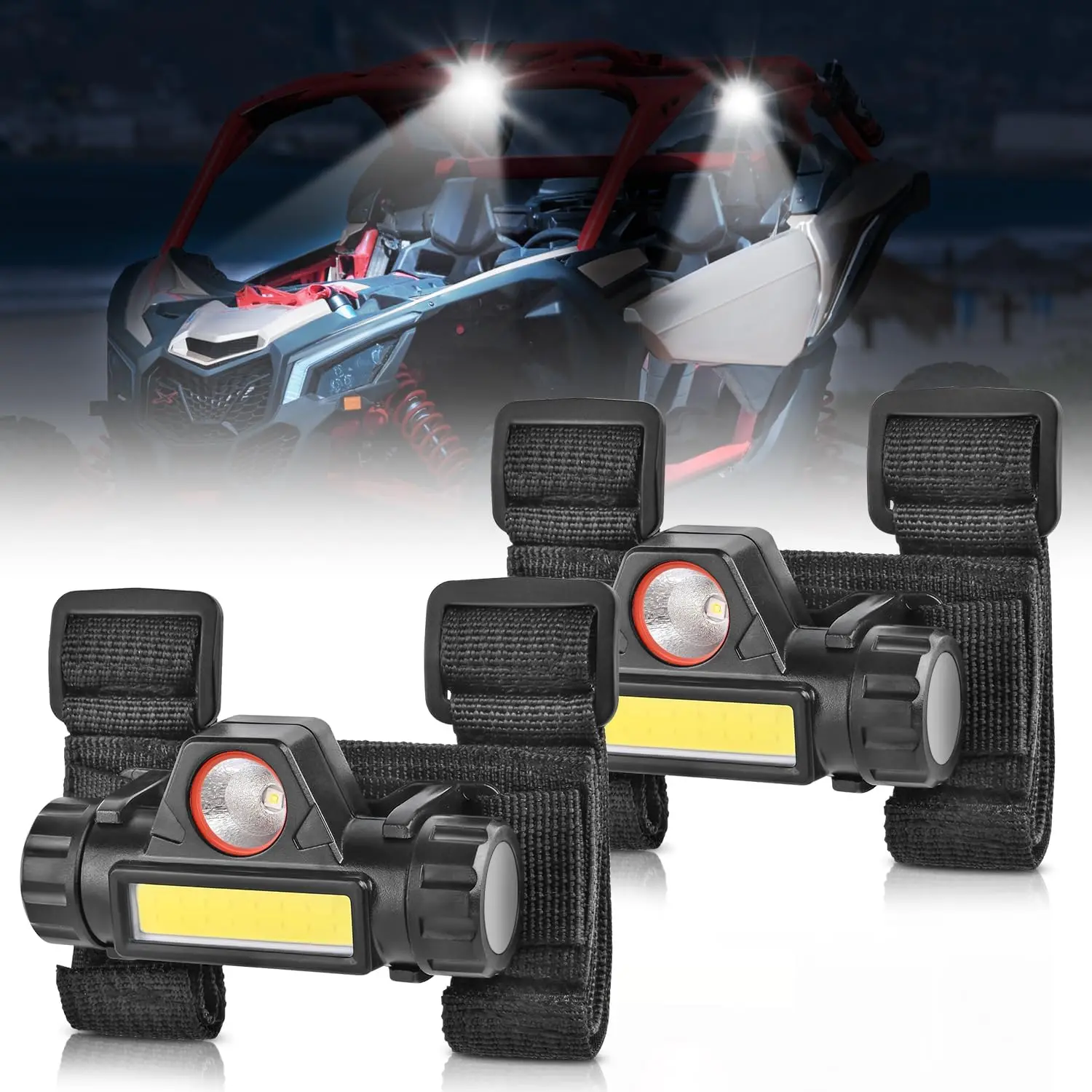 Nilight 2-Pack Portable Adjustable LED UTV Dome Light Kit, Battery-Powered Spot-Flood Combo, Rechargeable Magnetic USB Interior Fixture, 1.5-2.0in Roll Bar Mount, for 4x4 UTV/ATV/Golf Cart, Wheelchair, with Cable & Silicone Cover, Enhances Driving Safety