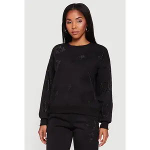 Almost Famous Pullover Sweatshirt with Rhinestone Graphic