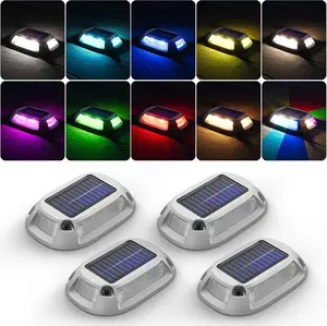 FabStyl Durable Aluminum Solar Driveway Deck Dock Light, 9 RGB Lighting Colors Modes, Ourdoor Waterproof Decorative Light Lamp for Ground, Pathway, Boat Dock, Step, Walkway, Path, Garden, Lane, Yard, Patio