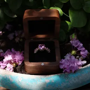 Princess Heart Promise Ring with Wooden custom name Ring Box - Perfect for Wedding or Anniversary Gift