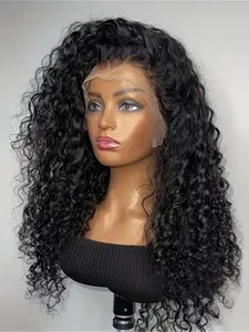 1Piece 26 Inches Long Soft Black Kinky Curly Hair 180 Density Hair Wig Lace Front Wig, With Baby Hair Pre Plucked And For Women Wear Daily Use 13x4 Lace Frontal Wig