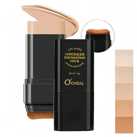 Dual-Ended Concealer Foundation Hybrid Stick - 2-in-1 Blemishes & Blackheads Coverage, Highlighter, Contour, Smoothing, Even Skin Tone, Alcohol-Free, Long-Lasting, Any Skin Type, Beauty on the Go, 5 Shades, for Adults' Makeup Routine
