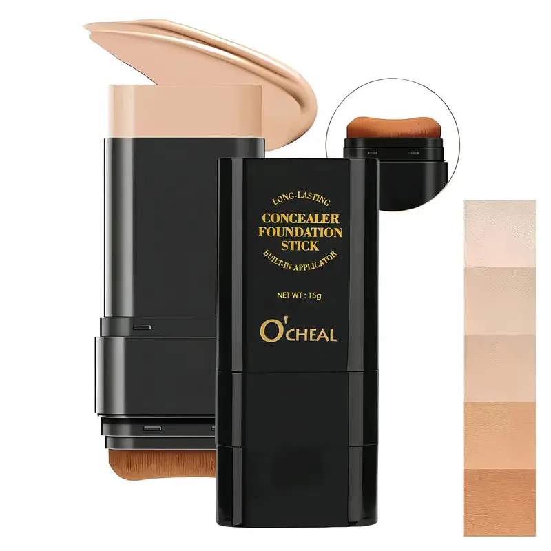 Dual-Ended Concealer Foundation Hybrid Stick - 2-in-1 Blemishes & Blackheads Coverage, Highlighter, Contour, Smoothing, Even Skin Tone, Alcohol-Free, Long-Lasting, Any Skin Type, Beauty on the Go, 5 Shades, for Adults' Makeup Routine