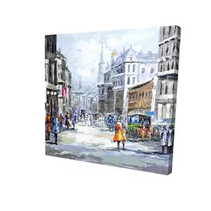 212 MAIN High-Detail Cityscape Wall Print Artwork, 24x24 in Blue Building Decor, Artistic Cloudy Day Bedroom Home Decoration (2080-2424-CI64)