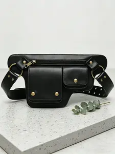 Unisex 4-Way Convertible Leather Zipper Belt Bag Fanny Pack, Multi-Functional Crossbody/Waist/Thigh/Hip Bag with Adjustable Strap, Streetwear Utility Pouch for Daily & Outdoor Use