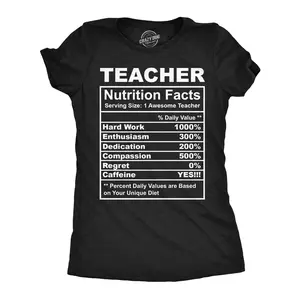 Womens Funny T Shirts Teacher Nutrition Facts Sarcastic Teaching Graphic Novelty Tee For Ladies Funny Womens T Shirts Cute Vintage Fashion Casual Ladies T-Shirt Gift Funny Teacher Top Women's Novelty Tees Black -