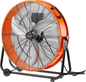 24" Industrial Drum Fan, 8700 CFM High Velocity Floor Fan with 3-Speed Control, 360° Tilt & 0-2h Timer for Warehouse, Workshop, Factory, Basement