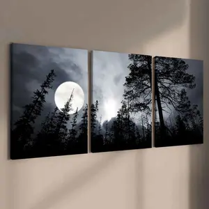 3-Piece Modern Art Design Canvas Prints, Forest Night Poster, Solid Wood Frame, Waterproof Wall Decor for Living Room & Bedroom, Modern Home Decor