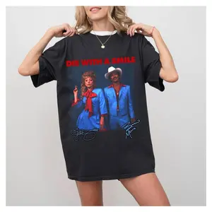 Gaga And Bruno Die With A Smile Shirt, Lady New Single Pop Music Concert Shirt, Graphic Shirt, Fun and Expressive, Retro Styles