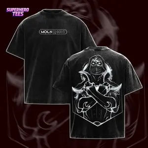 Moon Knight "Fist of Khonshu" MCUComic Double Printed Oversize Lightweight Acid Washed Tee TV Series Graphic Top Cotton Streetwear T-Shirt Menswear Oversized Vintage Casual Breathable Breathable Oversized
