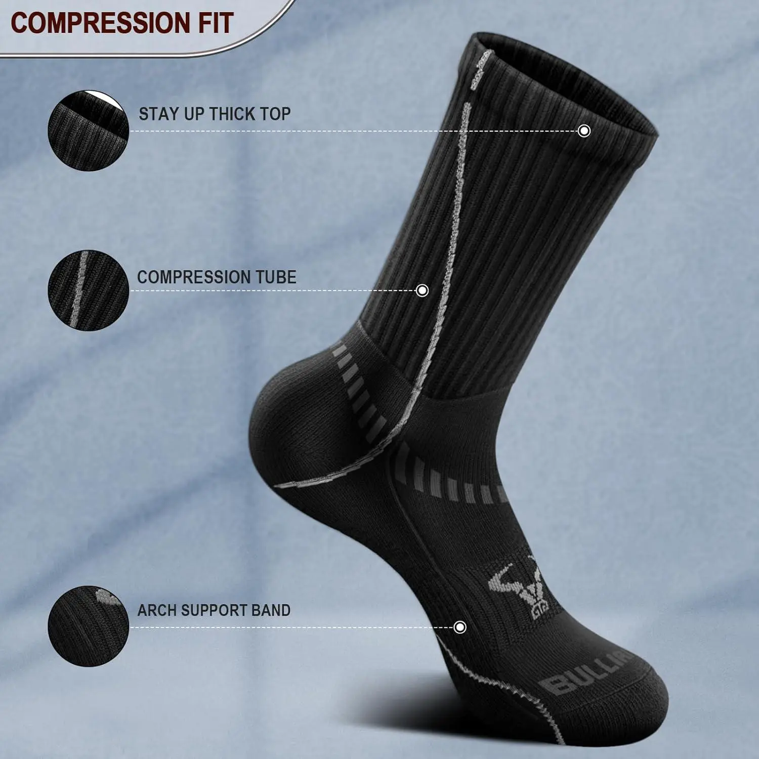 Men's Athletic Compression Sports Crew Socks - Cushioned Arch Support for Running Hiking Outdoor Activities Breathable Moisture-Wicking Comfortable Performance Socks for Men's Workout Training and Daily Wear Men's Athletic Compression Sports Crew Socks - Cushioned Arch Support for Running Hiking Outdoor Activities Breathable Moisture-Wicking Comfortable Performance Socks for Men's Workout Training and Daily Wear