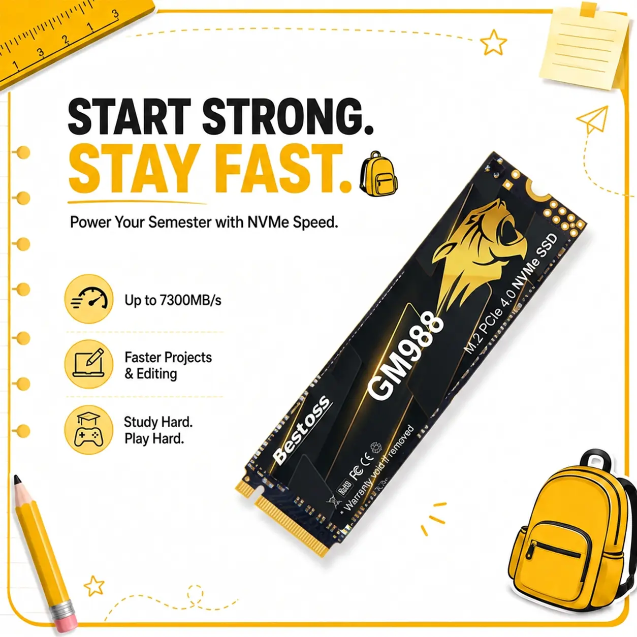 Bestoss GM988 1TB/2TB M.2 NVMe Internal Solid State Drive( SSD ) ,Up to 7350MB/s, PCIe 4.0 for PS5/PC/Laptop Upgrade,SLC Cache & HMB, Tailored for Gamers, Video Editors, High-End Creators, and AI Developers Demanding Blazing-Fast Speed tiktokshopspringglo