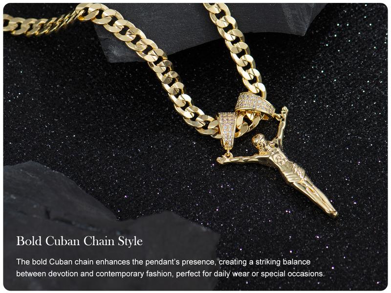 Holylegend 14K Real Gold-Plated Jesus Christ Pendant Necklace for Men and Women, 3D Christ Charm with Diamond Double-Lock Clasps, 24 inches Chain, Religious Gold Plated Jewelry Gift for Fashion Lovers